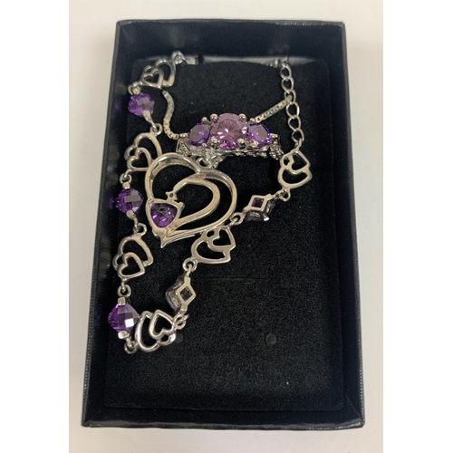 222 - 925 silver & Amethyst necklace, ring and earring set