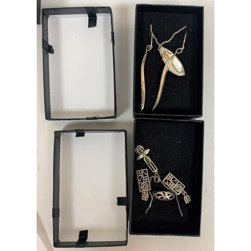 224 - Two sets of 925 silver necklace, pendant and earring sets