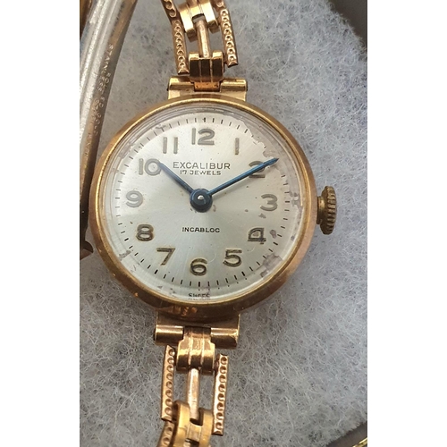 248 - Ladies Excalibur vintage cocktail watch with 9ct gold case and rolled gold strap