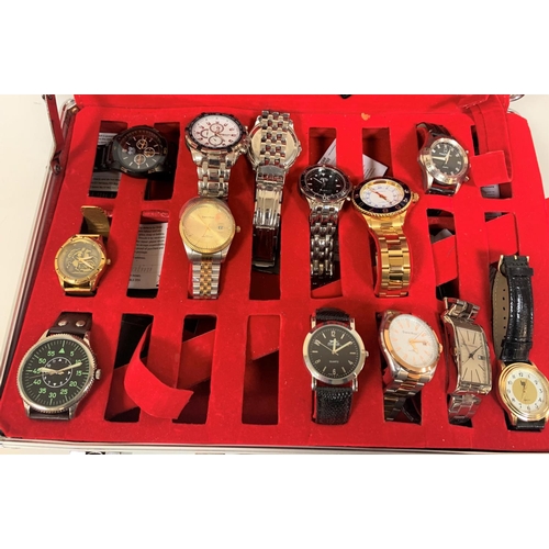 253 - Aluminium carry box filled with gents wristwatches (Qty)