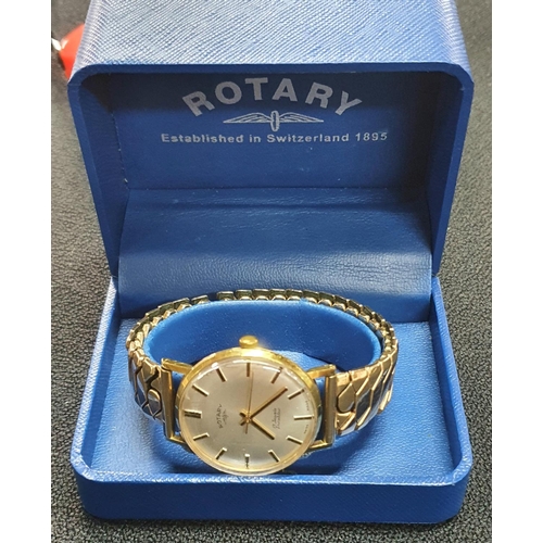 262 - Fine quality boxed gents vintage Rotary wristwatch with original elasticated gilt metal strap