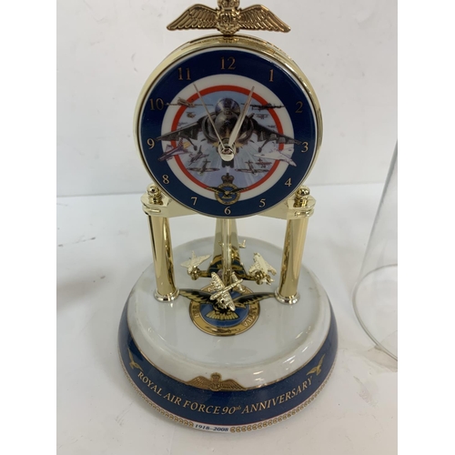 263 - Royal Airforce 90th anniversary domed clock together with a desk-top Spitfire model (2)