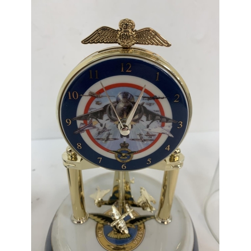 263 - Royal Airforce 90th anniversary domed clock together with a desk-top Spitfire model (2)