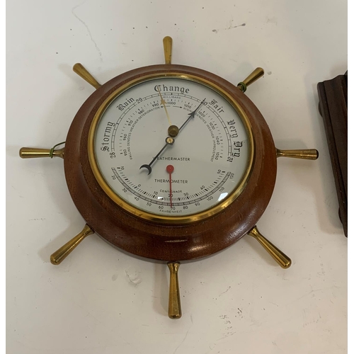 264 - Early 20thC mantle clock and small ships wheel barometer (2)