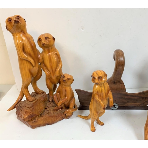 300 - Collection of carved wooden animal figurines including Meercat examples (Qty)