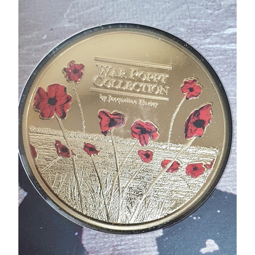 412 - War Poppy Collection by Jacqueline Hurley 4 x 24ct gold plated coin set together with another simila... 