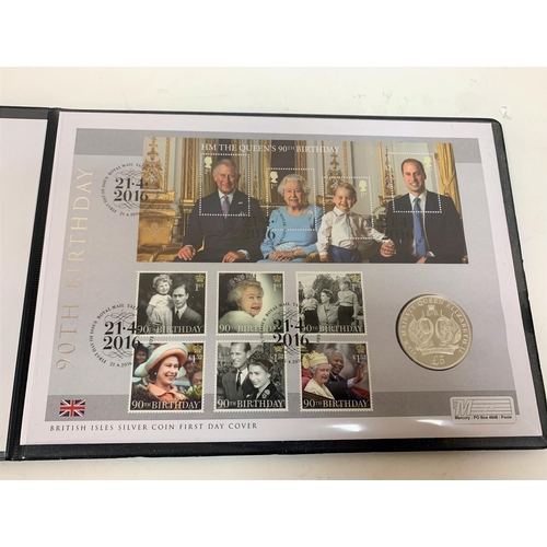 416 - Westminster Mint 90th anniversary of QEII with £5 silver proof coin and stamp set, limited edition o... 