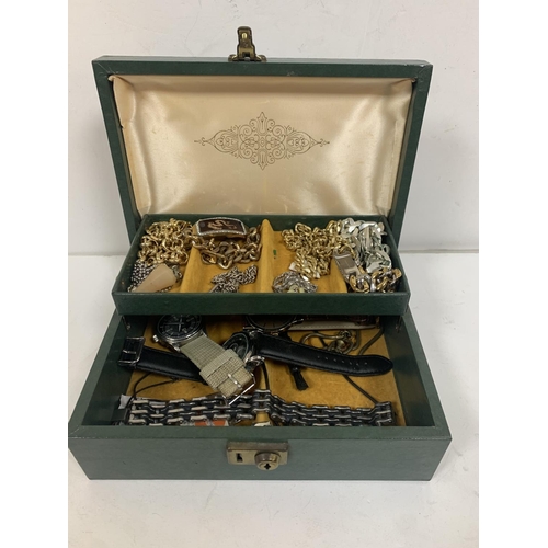 329 - Fine quality leather styled jewellery box and contents