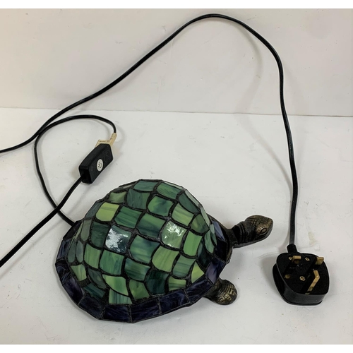 333 - Bronzed metal table lamp in the form of a Tortoise with a Tiffany style glass shell