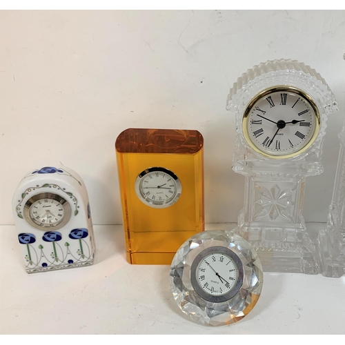 340 - Collection of six small clocks including an orange crystal example (6)