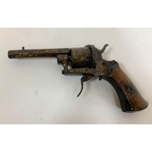 458 - Antique revolver with wooden grip (a/f)