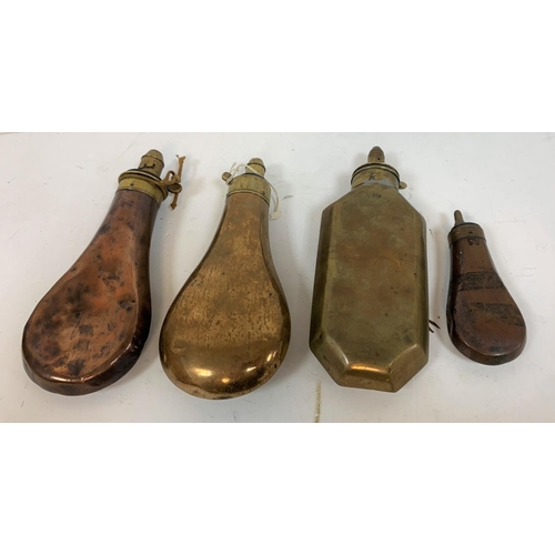 473 - Four antique brass and copper powder flasks (4)