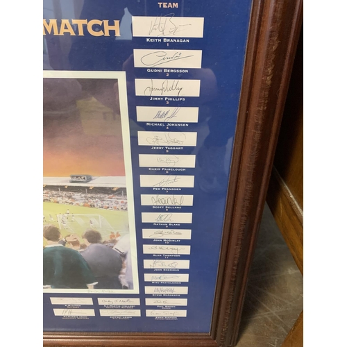 487 - Framed Bolton Wanderers F C v Charlton 1997, last match at Burnden Park, signed by all the players