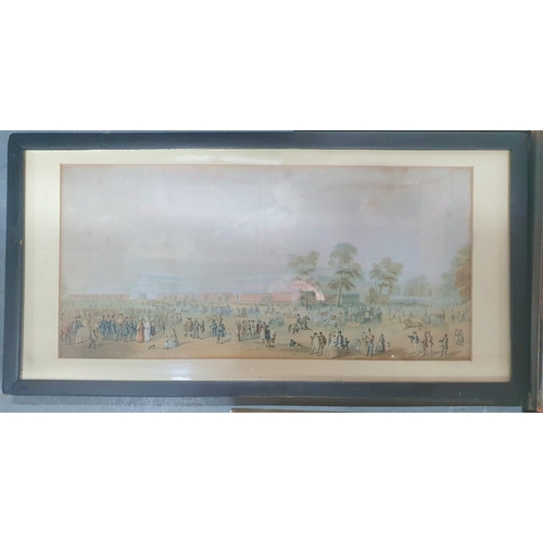 349 - Antique watercolour of a country stream together with an antique frame print of the Great Exhibition... 