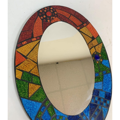 389 - Colourful oval modernist wall mirror