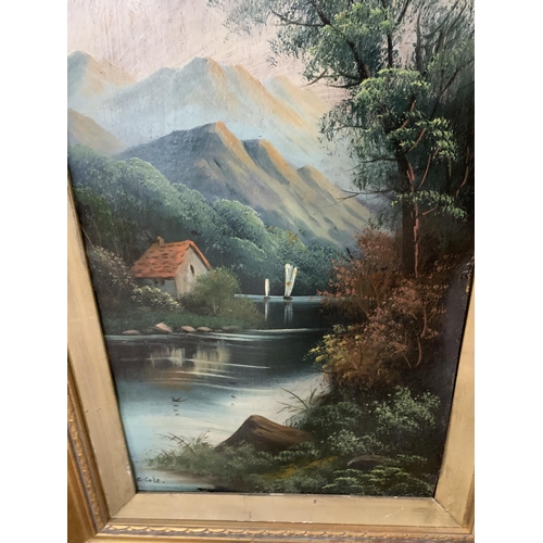 463 - Framed Edwardian oil lake scene together with a framed early 20thC watercolour (2)