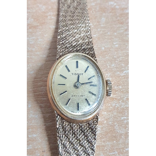 22 - Ladies vintage Tissot cocktail watch with 9ct case and strap,

18 grams gross