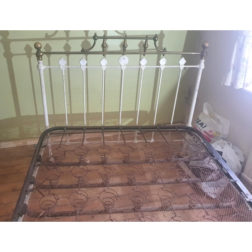 178 - Rare, early 20thC cast iron antique double bed with original fold-up spring base with ornate head an... 