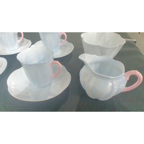 88 - Rare Dainty blue and pink Shelley, 6 demi tasse cups & saucers together with jug and sugar bowl