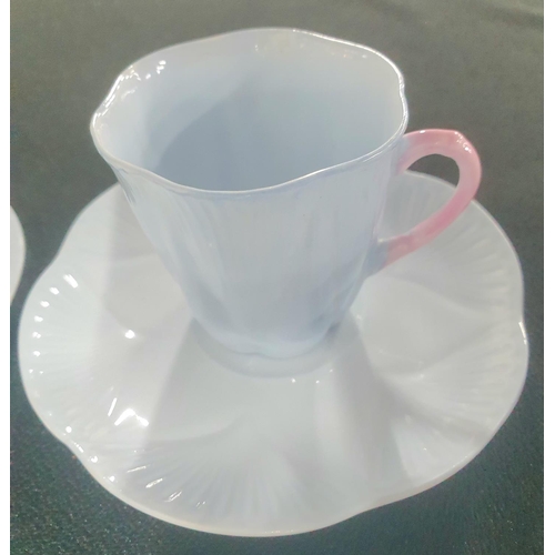 88 - Rare Dainty blue and pink Shelley, 6 demi tasse cups & saucers together with jug and sugar bowl