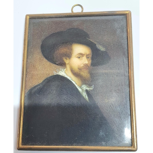 13 - Antique miniature watercolour portrait, indistinctly signed, after the original 1623 self portrait o... 