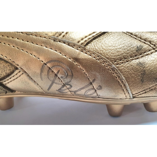 78 - Signed Pele gold coloured football boot,