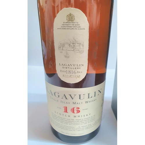 24 - Boxed, Lagavulin 16 year old single malt whiskey 1 litre bottle, 43% vol - rare WHITE HORSE DISTILLE... 