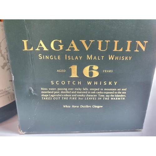 24 - Boxed, Lagavulin 16 year old single malt whiskey 1 litre bottle, 43% vol - rare WHITE HORSE DISTILLE... 