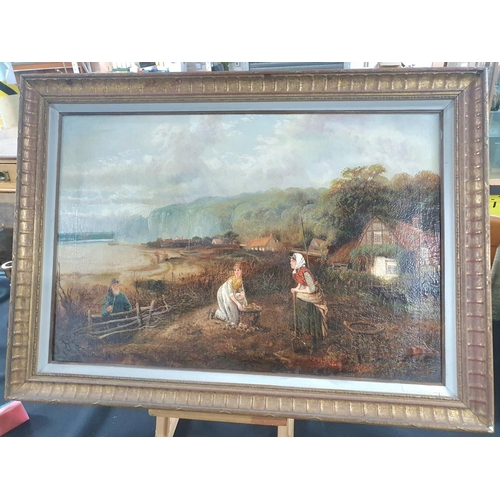 172 - Unsigned Victorian oil on relined canvas Cornish scene entitled verso 