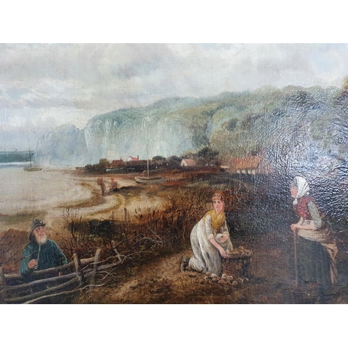 172 - Unsigned Victorian oil on relined canvas Cornish scene entitled verso 