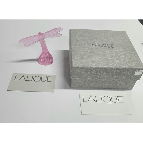 99 - Lalique 2005 pink glass Dragonfly figurine, boxed and with papers,

8 cm tall