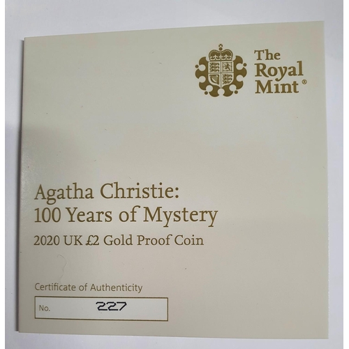 59 - 2020 Agatha Christie: 100 Years of Mystery Gold Proof £2 Coin by the Royal Mint, boxed and with pape... 