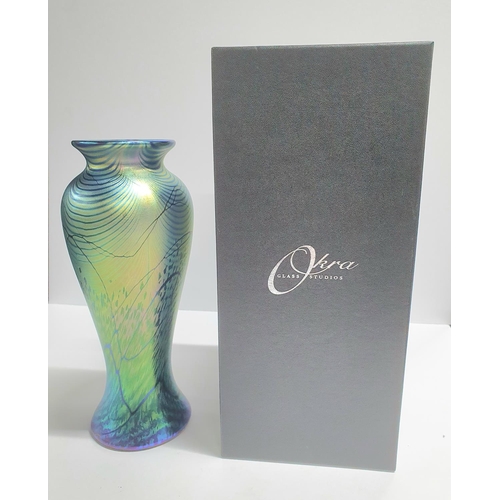 100 - Boxed, as new, Okra iridescent Art Nouveau glass vase,

25cm tall

Purchased in September 2002 for £... 