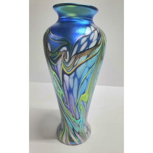 101 - Boxed, as new, 2003 Okra iridescent Art Nouveau glass vase entitled 