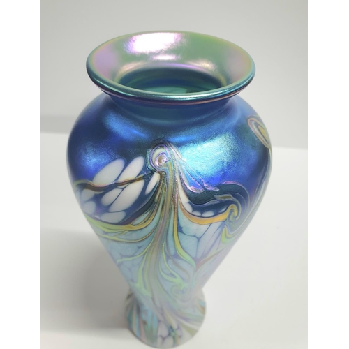 101 - Boxed, as new, 2003 Okra iridescent Art Nouveau glass vase entitled 