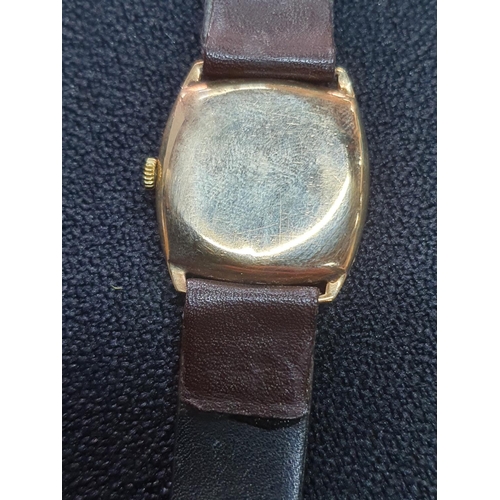 20 - Ladies vintage Record 9ct rose gold case and original leather strap