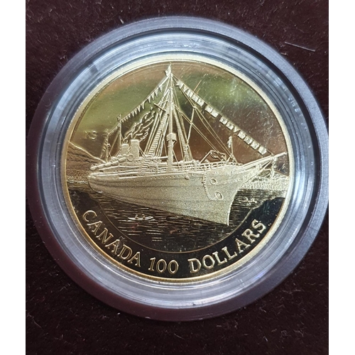 58 - Royal Canada mint 1991 14ct gold proof C$100 coin in presentation case,

13.338 grams