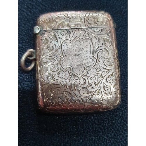 31 - Extensively engraved with presentation area to front, 9ct Rose gold 1906 Vesta case made in Birmingh... 