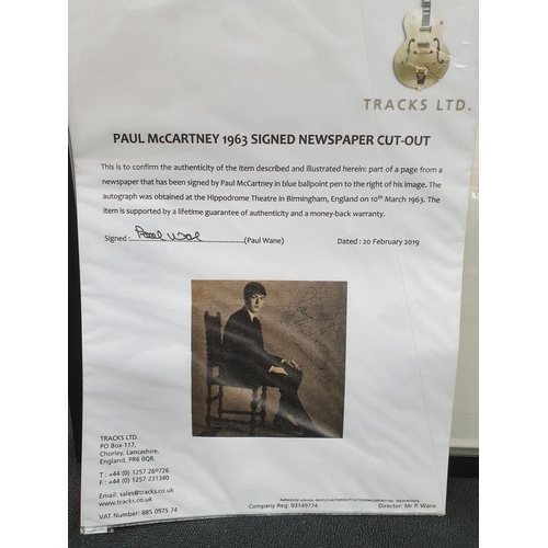 74 - Genuine Paul McCartney framed signature, with COA from Track Ltd and a purchase receipt for £750