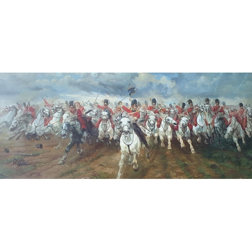 142 - Stunning large modern unsigned oil on canvas over print base depicting the Charge of the light briga... 