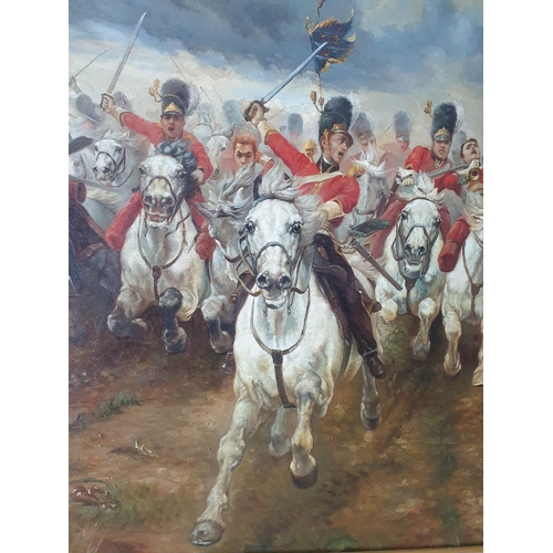 142 - Stunning large modern unsigned oil on canvas over print base depicting the Charge of the light briga... 