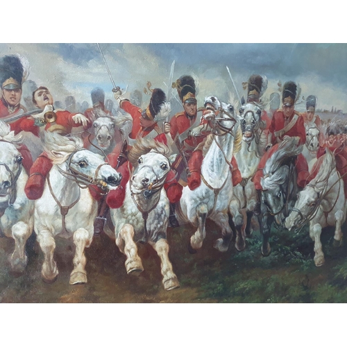 142 - Stunning large modern unsigned oil on canvas over print base depicting the Charge of the light briga... 