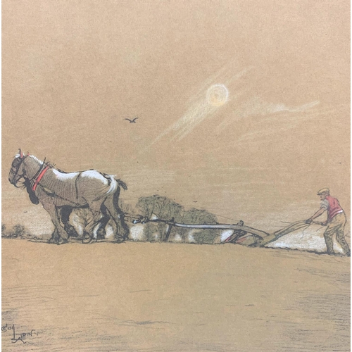 143 - Cecil Charles Windsor Aldin (1870-1935) ploughing scene print with original hand colouring and signe... 