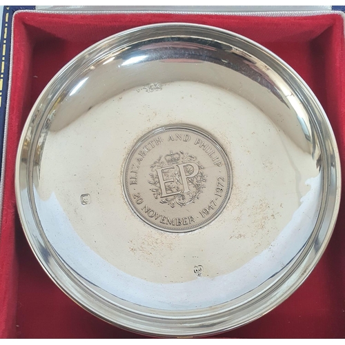 3 - Cased Bauford & Carr silver pin dish with coin base commemorating the 25th wedding anniversary of QE... 