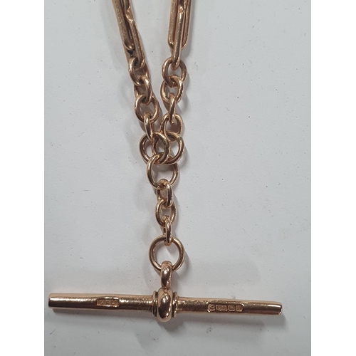 34 - Solid old 9ct Rose gold Albert chain with T-bar,

21.7 grams           50cm long