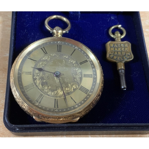 63 - 18ct gold cased antique pocket watch with etched face and back,

47 grams gross