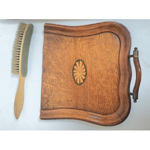 69 - Early 20th century inlaid crumb tray together with early 20th century 2 handled tray (2)