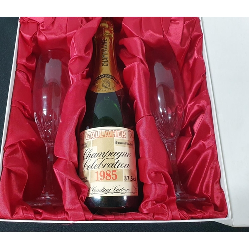 100A - Gallaher boxed 1985 37.5cl Champagne together with 2 flutes