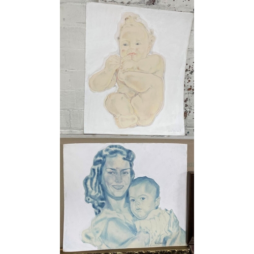 1077 - Boris SMIRNOFF
(France 1926-1982) two hand drawn pictures of one being a baby and one being a baby a... 