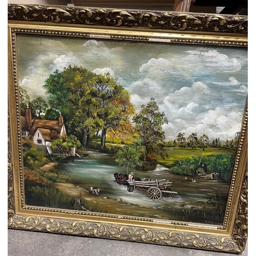 1078 - 20thC oil painting with gilt frame after Constable